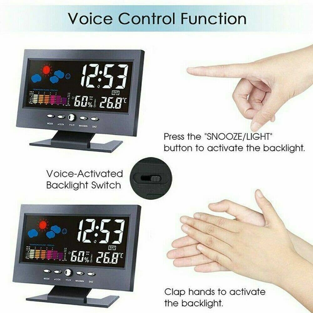 image-LED Digital Alarm Clock Snooze Calendar Thermometer Hygrometer Weather