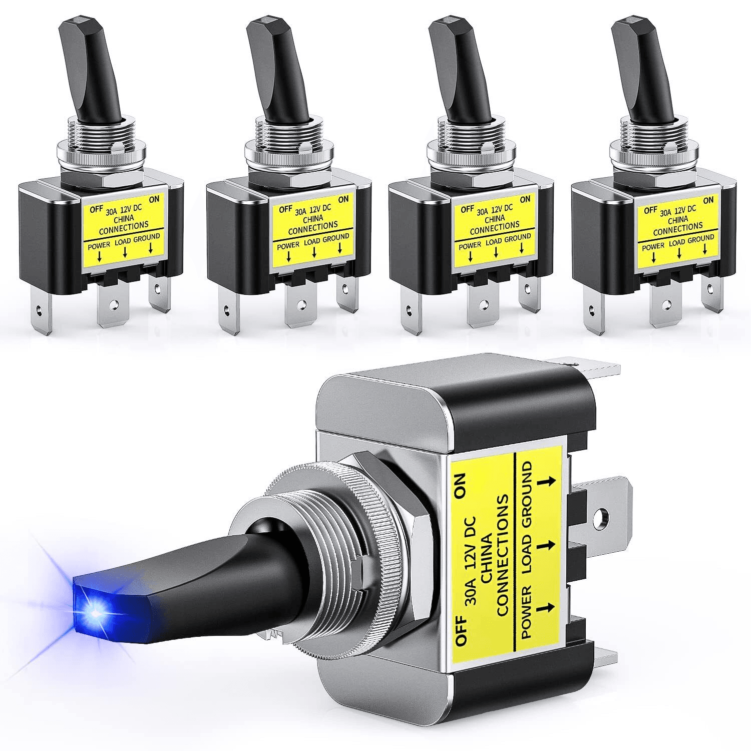 image-3Pcs 12V 30A Blue LED Light Toggle Rocker ON/OFF Switch 3Pin Marine