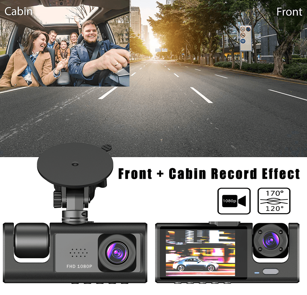 image-Car Dual Lens Dash Cam HD 1080P Front/Rear/Inside Video Recorder