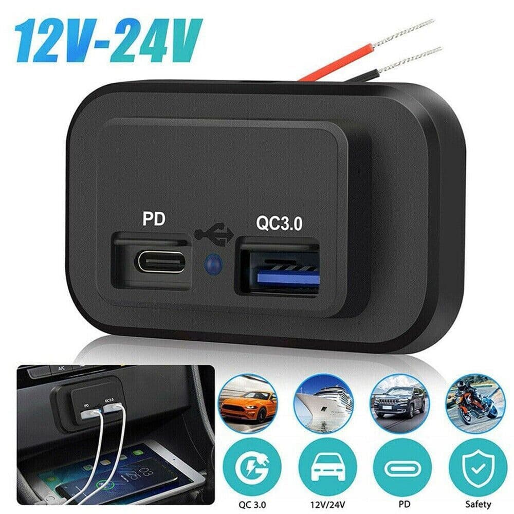 image-12-24V 4.8A Dual USB PD QC3.0 Car Boat RV Fast Charger Socket LED