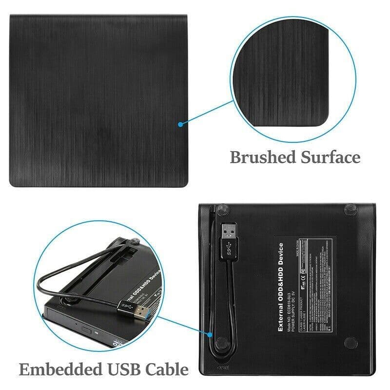 image-Slim External CD DVD RW Drive USB 3.0 Writer Burner Player Black For