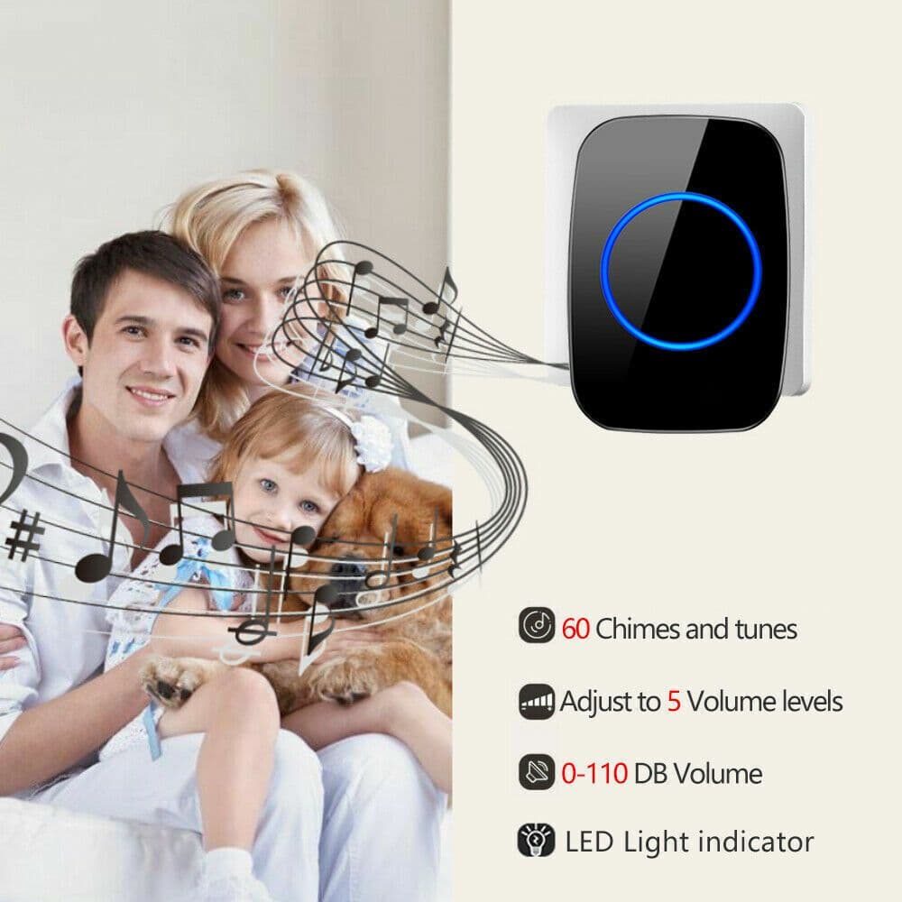 image-Wireless Doorbell Chime Waterproof Plugin Receiver Adjustable Volume