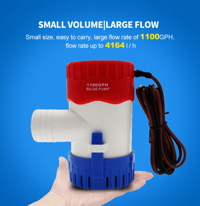 image-1100GPH 12V Electric Marine Submersible Bilge Sump Water Pump For Boat