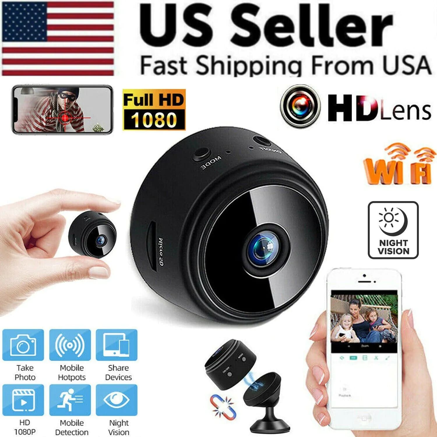 image-Mini Wireless Hidden Camera WiFi IP Home Security DVR Night Vision HD