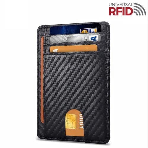 image-Mens Leather Slim Wallet Credit Card Holder RFID Blocking Pocket ID