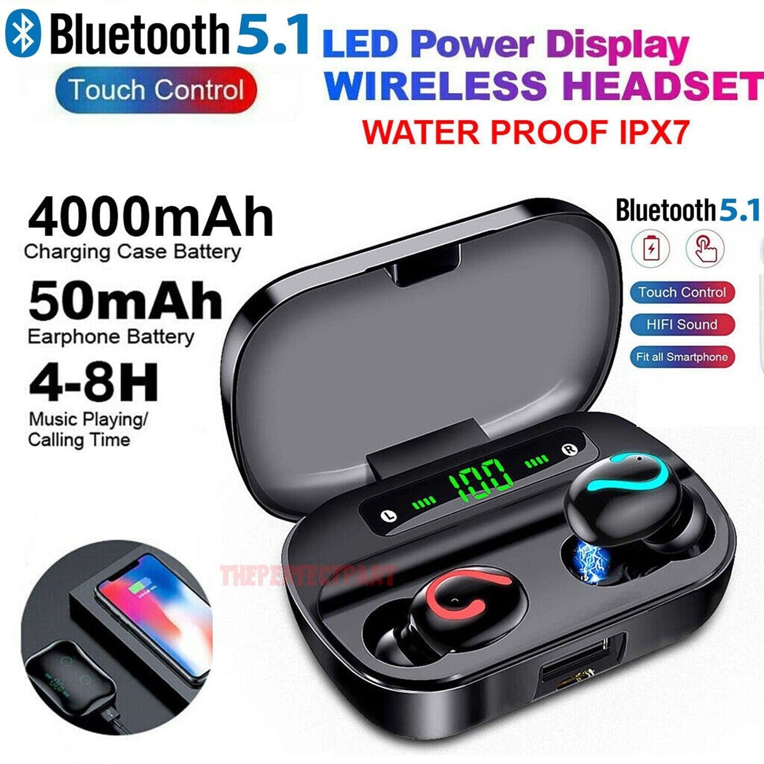 image-Bluetooth 5.1 Headset TWS Wireless Earphones Mini Earbuds Stereo