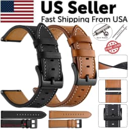 image-18mm 20mm 22mm Classic Genuine Leather Watch Band Strap Quick Release