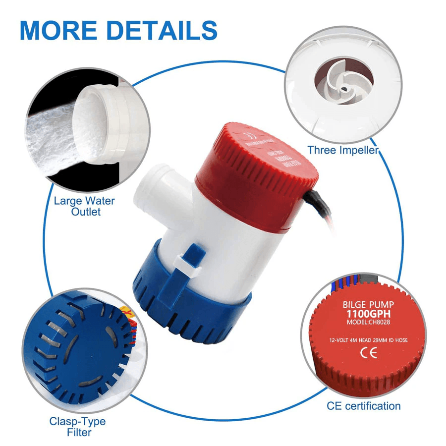 image-1100GPH 12V Electric Marine Submersible Bilge Sump Water Pump For Boat