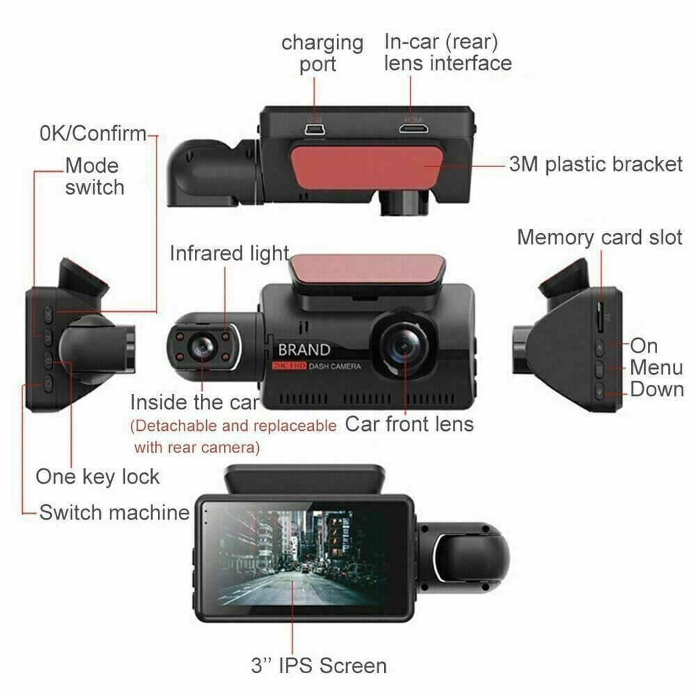 image-1080P Dual Lens Car DVR Dash Cam Video Recorder G-Sensor Front And