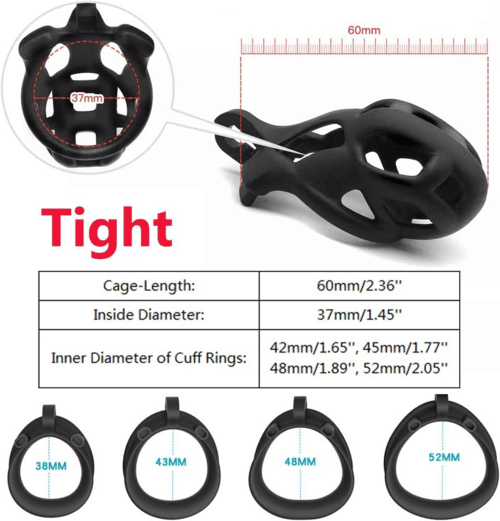 image-Male Chastity Cage Lock Device Kit W/ 4 Rings Virginity Device 5 Sizes