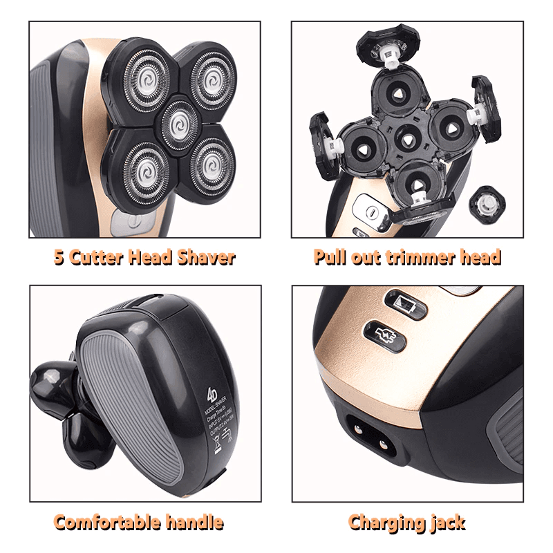image-5-in-1 Rotary Electric Shaver 4D Rechargeable Bald Head Hair Beard