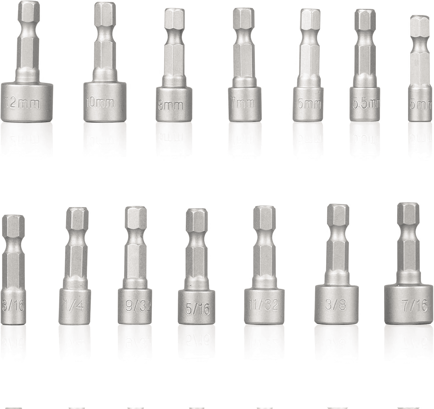 image-14 PCS Power Nut Driver Bit Set Quick Change MM & SAE Impact 1/4" Hex