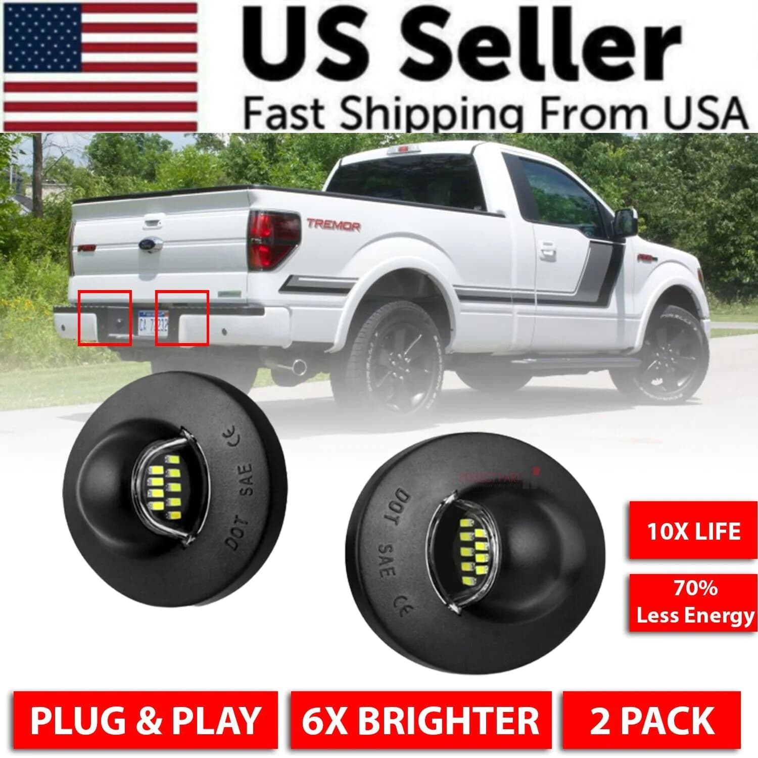 image-2X LED License Plate Light Rear Bumper Tag Assembly Lamp For Ford F150