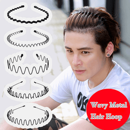 image-6Pcs Metal Hair Headband Wave Style Hoop Band Comb Sports Hairband Men