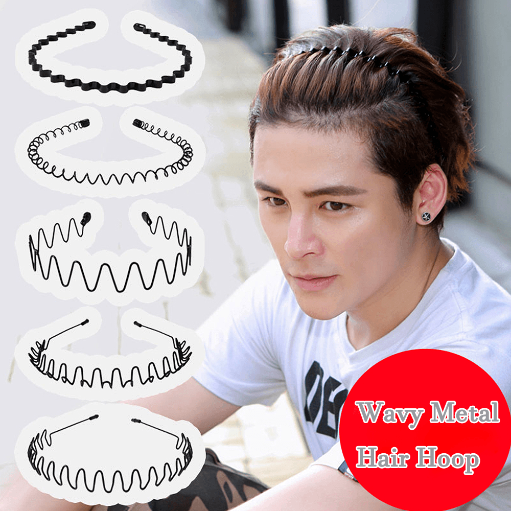 image-6Pcs Metal Hair Headband Wave Style Hoop Band Comb Sports Hairband Men