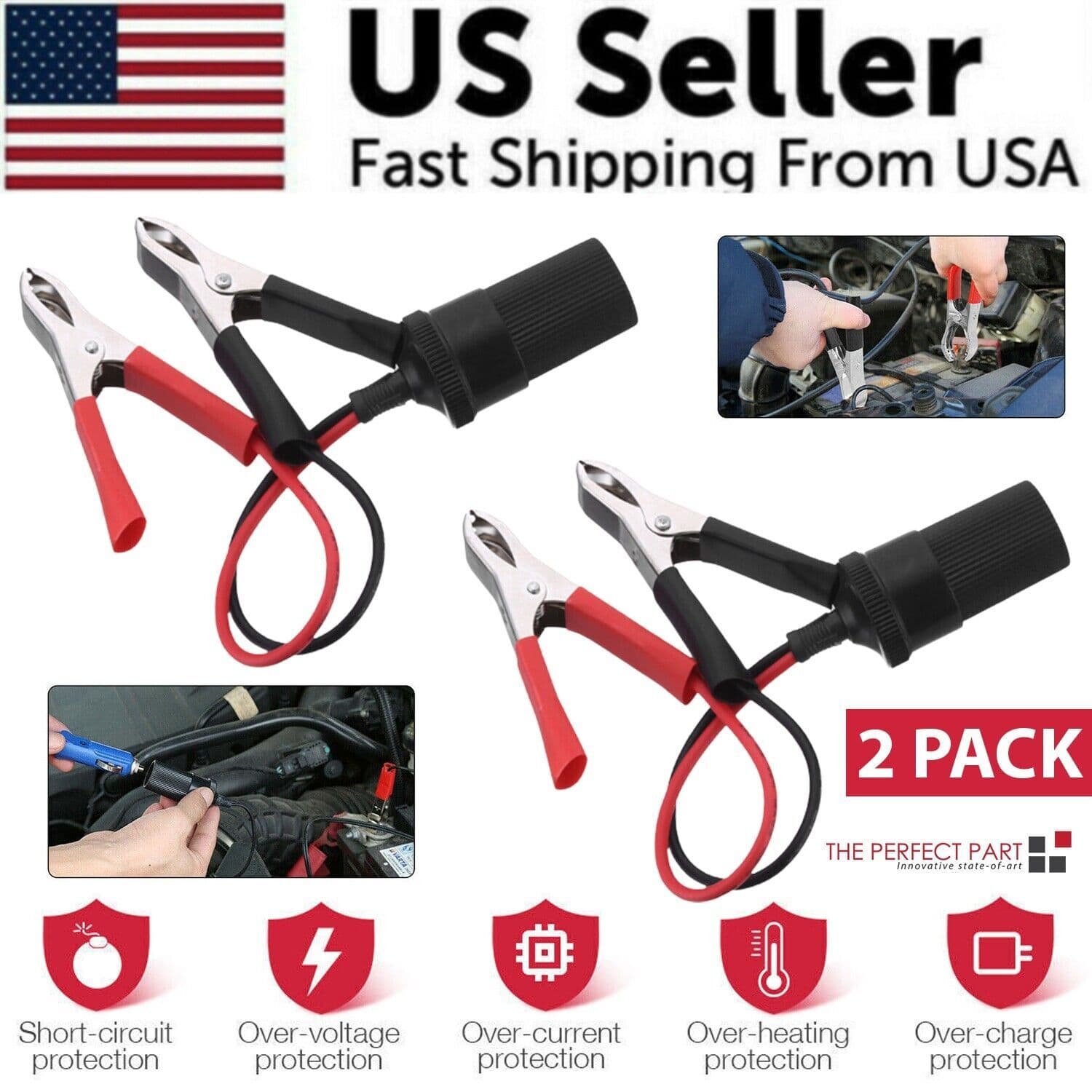 image-2PCS Car Battery Alligator Clamp Clip Cigarette Lighter Power Adapter