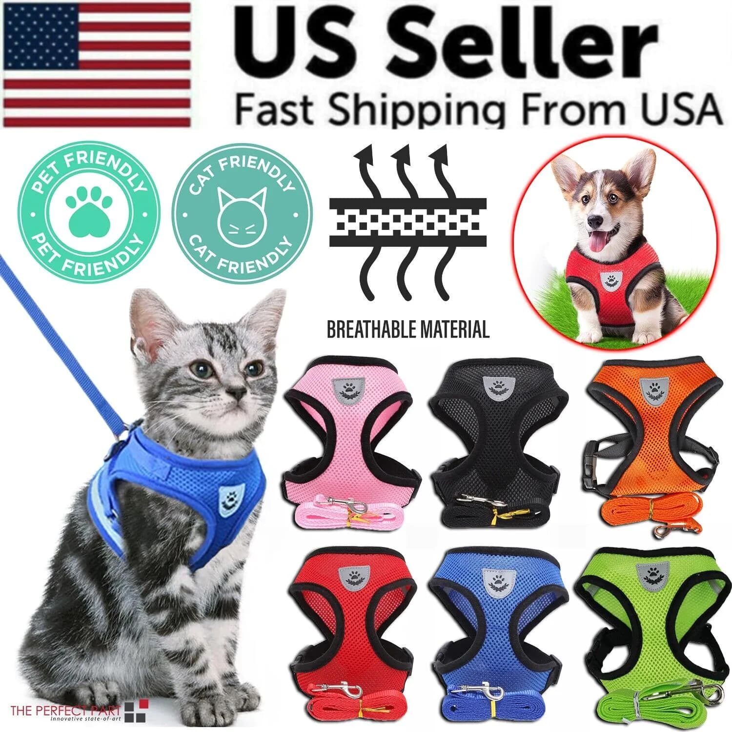 image-Cat Dog Pet Harness Adjustable Control Vest Dogs Reflective S M L XL