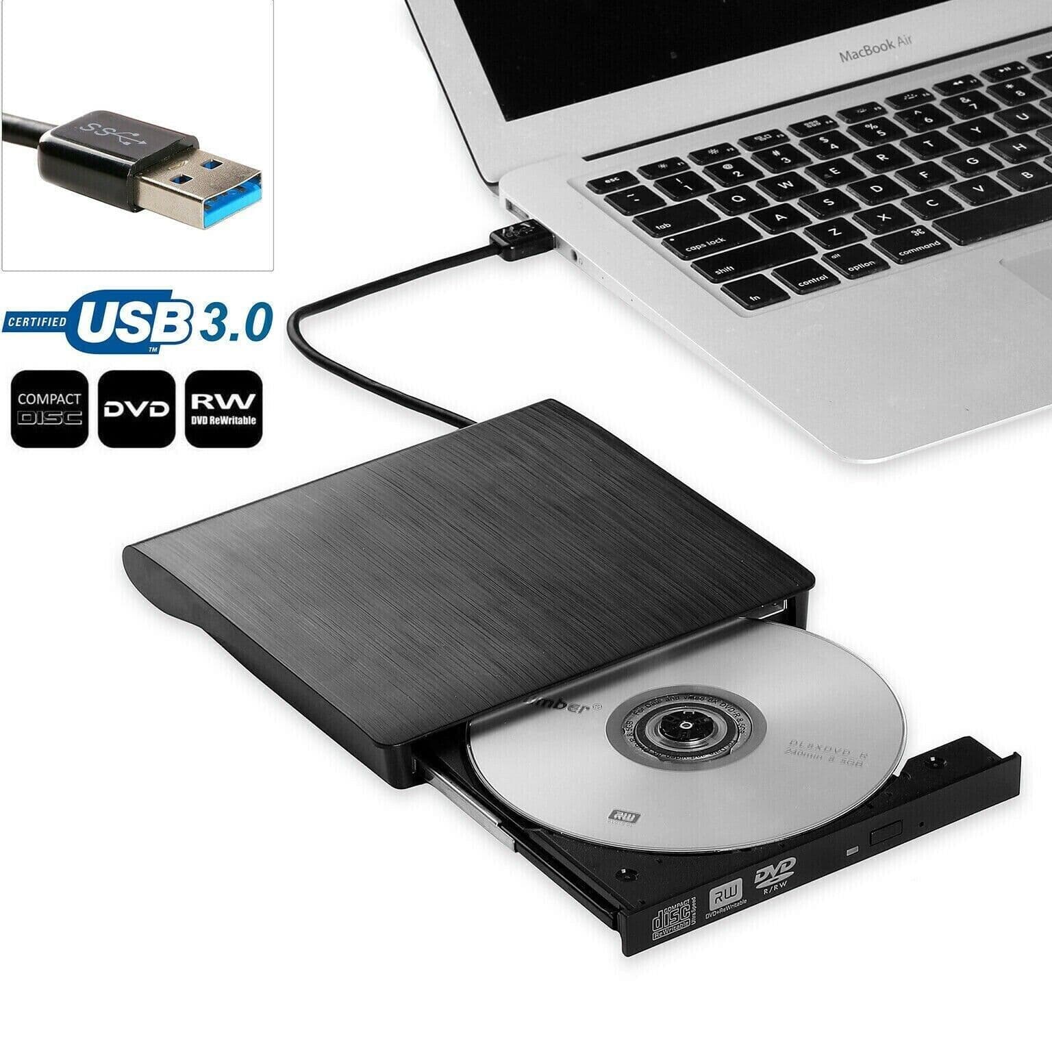 image-Slim External CD DVD RW Drive USB 3.0 Writer Burner Player Black For