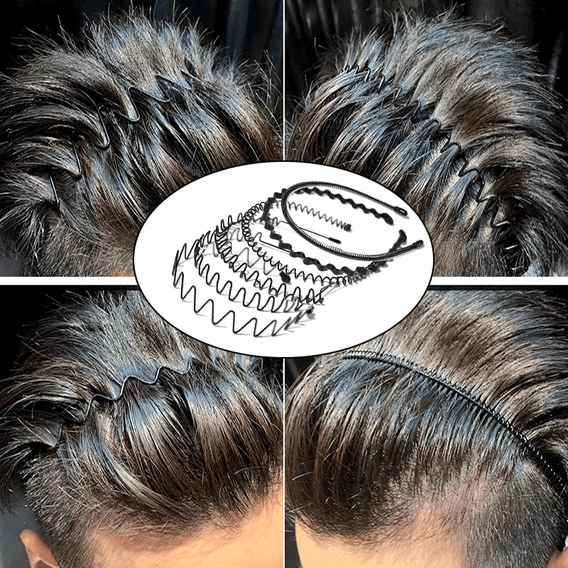image-6Pcs Metal Hair Headband Wave Style Hoop Band Comb Sports Hairband Men