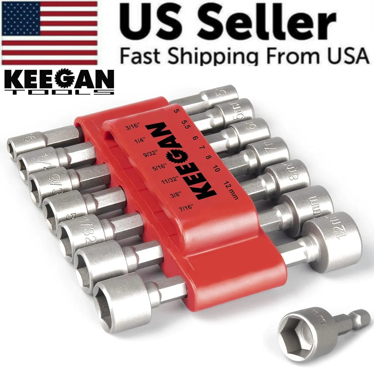 image-14 PCS Power Nut Driver Bit Set Quick Change MM & SAE Impact 1/4" Hex
