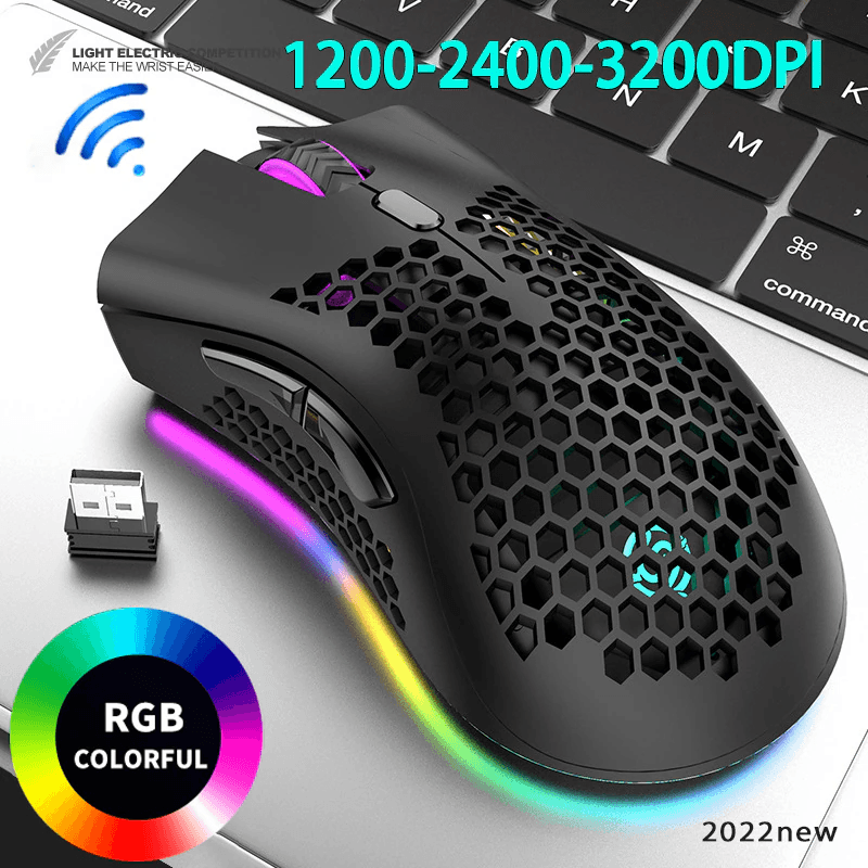 image-Wireless Mouse Gaming Rechargeable Optical Mouse Cordless 7 Color LED