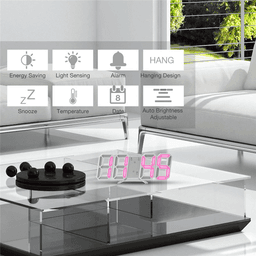 image-Digital 3D LED Big Wall Desk Alarm Clock Snooze 12/24 Hours Auto