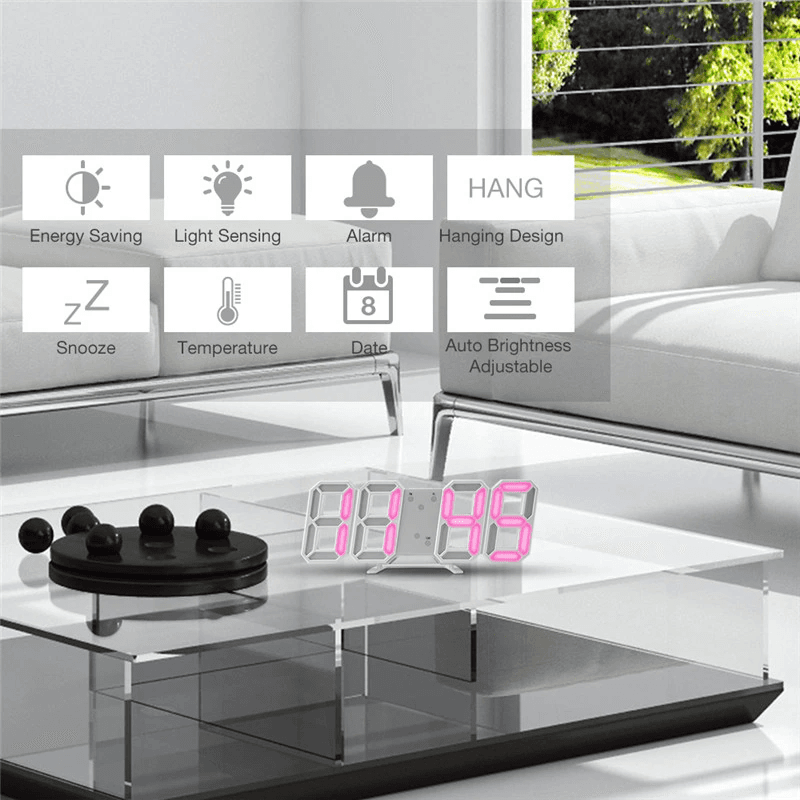 image-Digital 3D LED Big Wall Desk Alarm Clock Snooze 12/24 Hours Auto