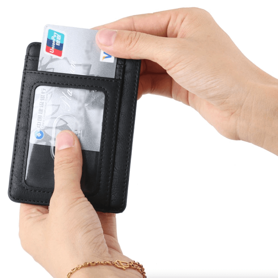 image-Mens Leather Slim Wallet Credit Card Holder RFID Blocking Pocket ID