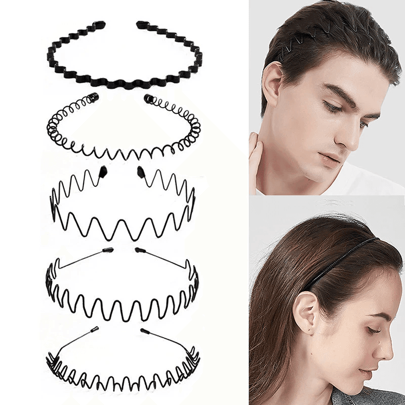 image-6Pcs Metal Hair Headband Wave Style Hoop Band Comb Sports Hairband Men