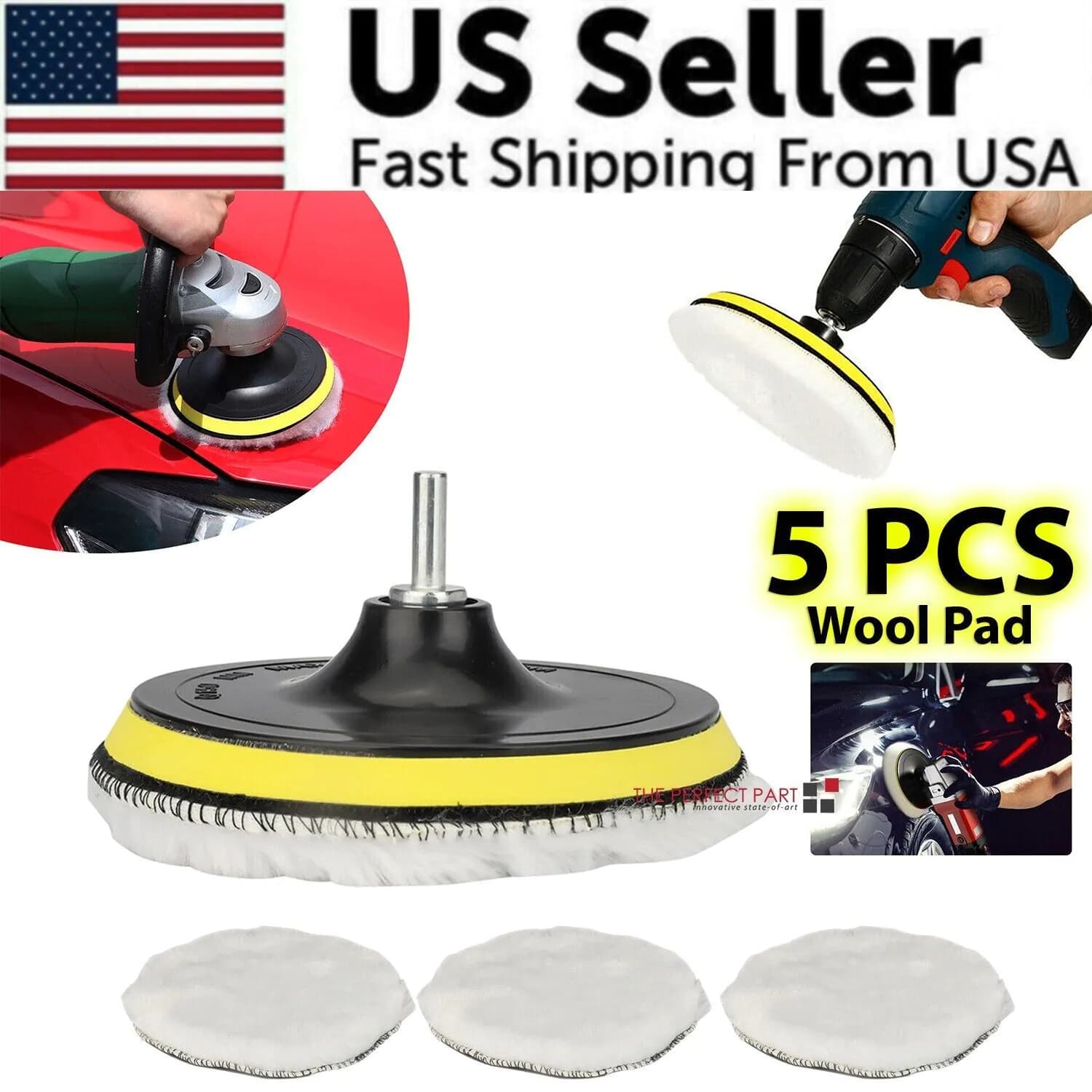image-5PCS 6" Buffing Polishing Pad Wool Wheel Mop Kit For Car Polisher