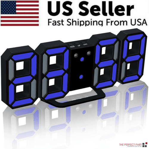 image-Digital 3D LED Big Wall Desk Alarm Clock Snooze 12/24 Hours Auto