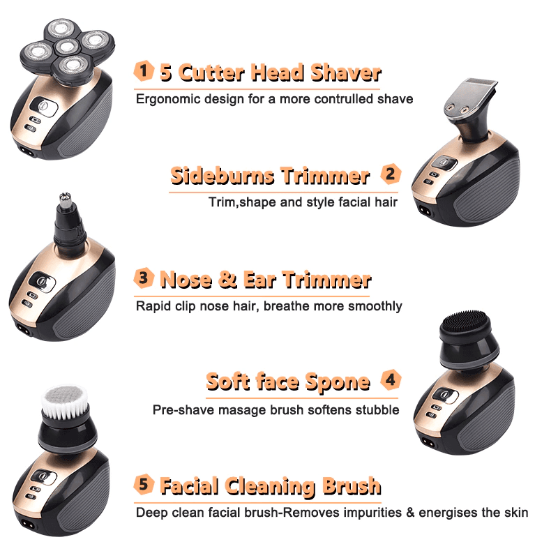 image-5-in-1 Rotary Electric Shaver 4D Rechargeable Bald Head Hair Beard