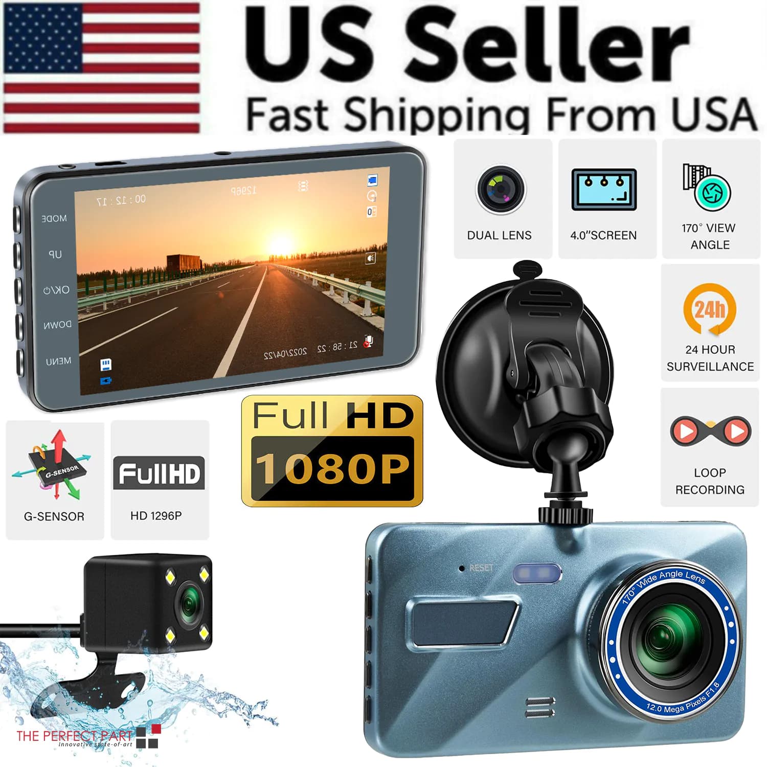image-HD 1080P Car Dual Lens Dash Cam 4" DVR Recorder Front & Rear Camera