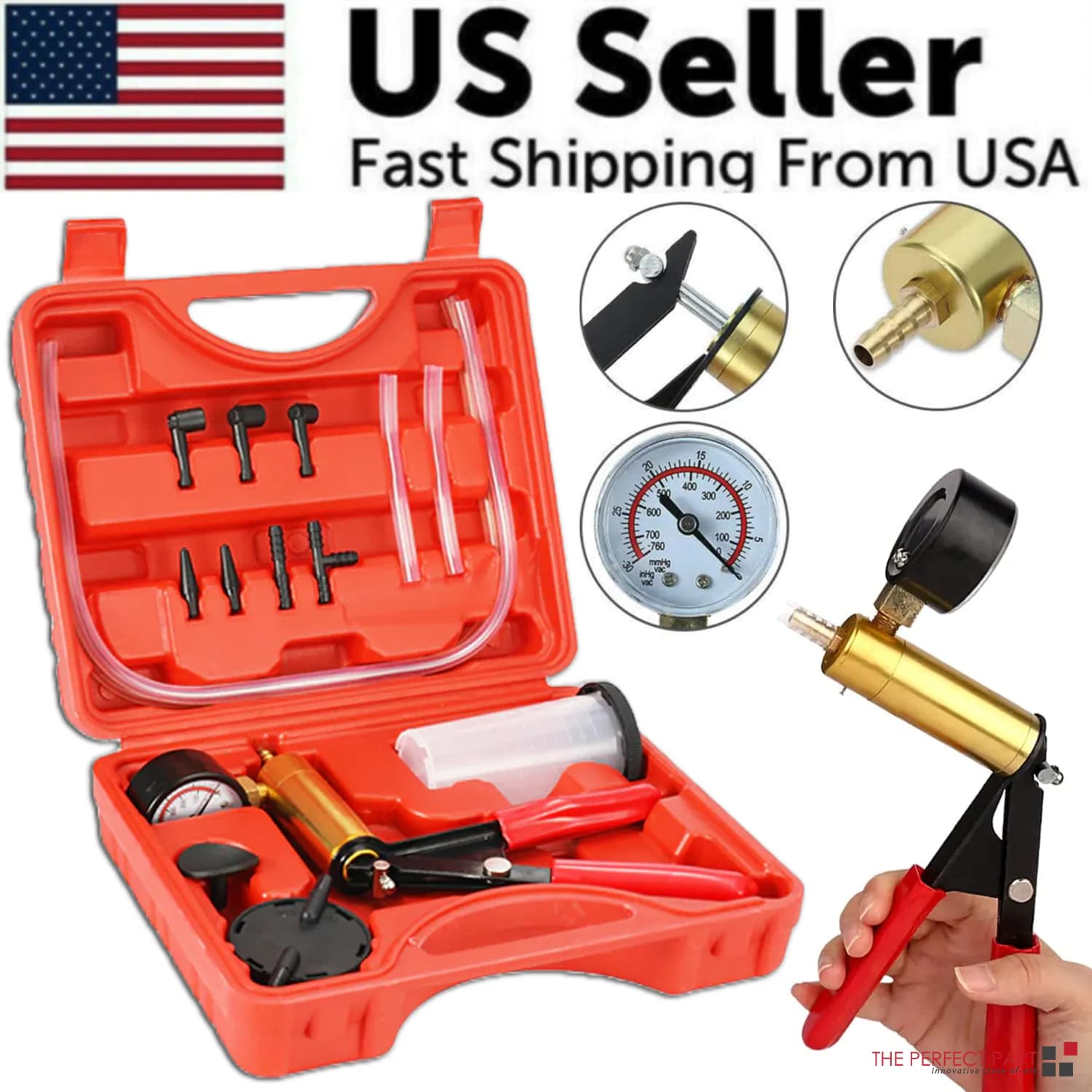 image-Hand Held Vacuum Pressure Pump Tester Set Brake Fluid Bleeder Bleeding