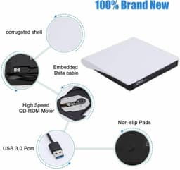 image-Slim External CD DVD Drive USB 3.0 Disc Player Burner Writer For