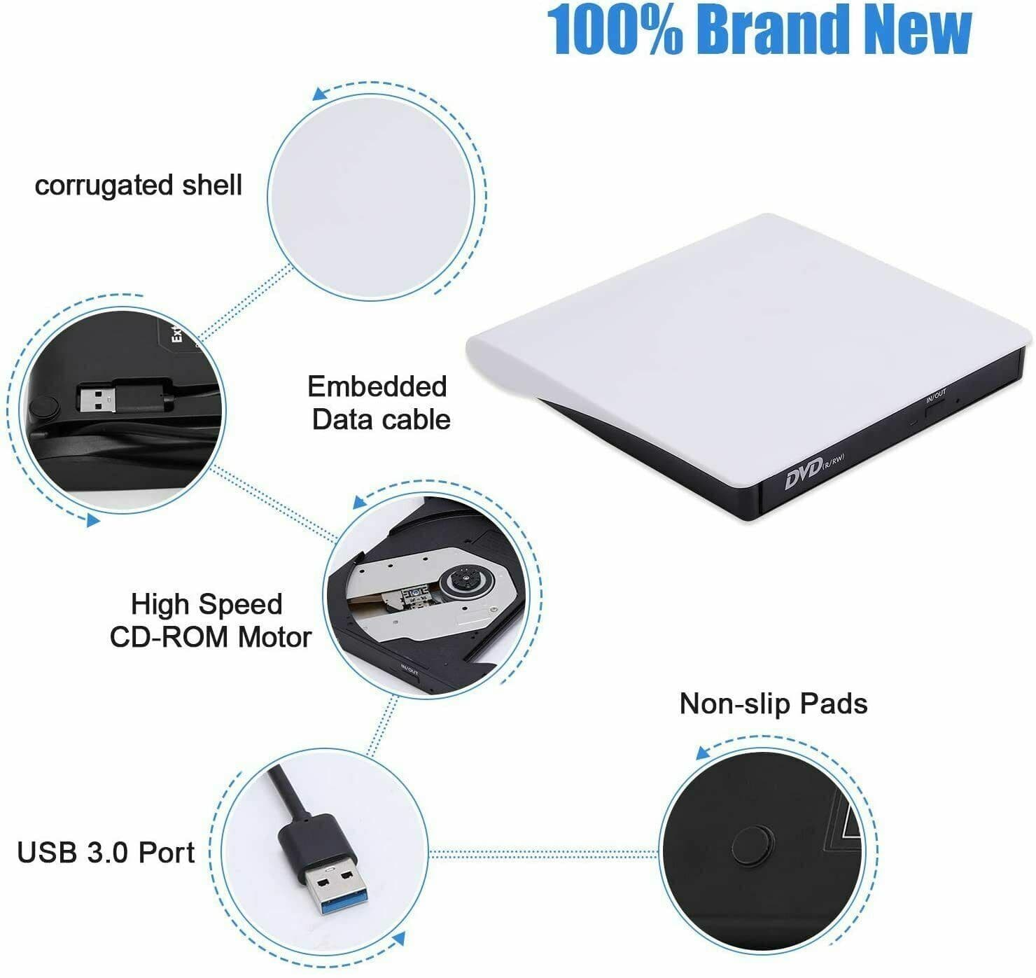 image-Slim External CD DVD Drive USB 3.0 Disc Player Burner Writer For