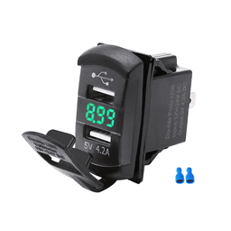 image-12V Dual USB Charger Socket LED Voltage Voltmeter Rocker Switch Panel