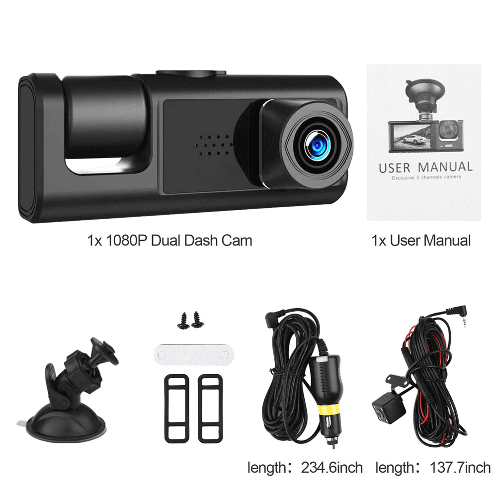 image-Car Dual Lens Dash Cam HD 1080P Front/Rear/Inside Video Recorder