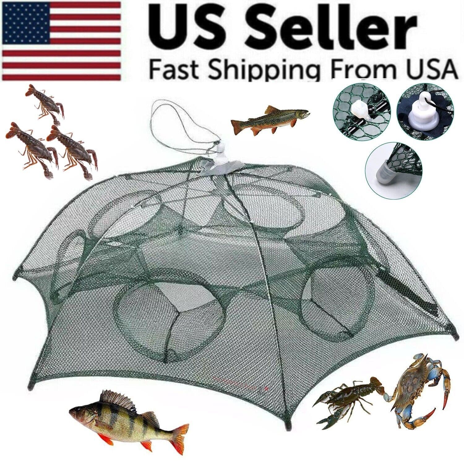 image-Fishing Bait Trap Crab Net Crawdad Shrimp Cast Dip Cage Fish Minnow