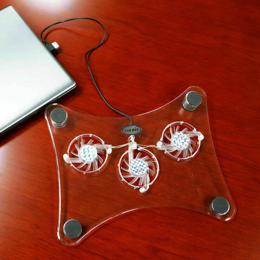 image-3 Fans USB Cooler Cooling Pad Stand LED Light Radiator For Laptop PC