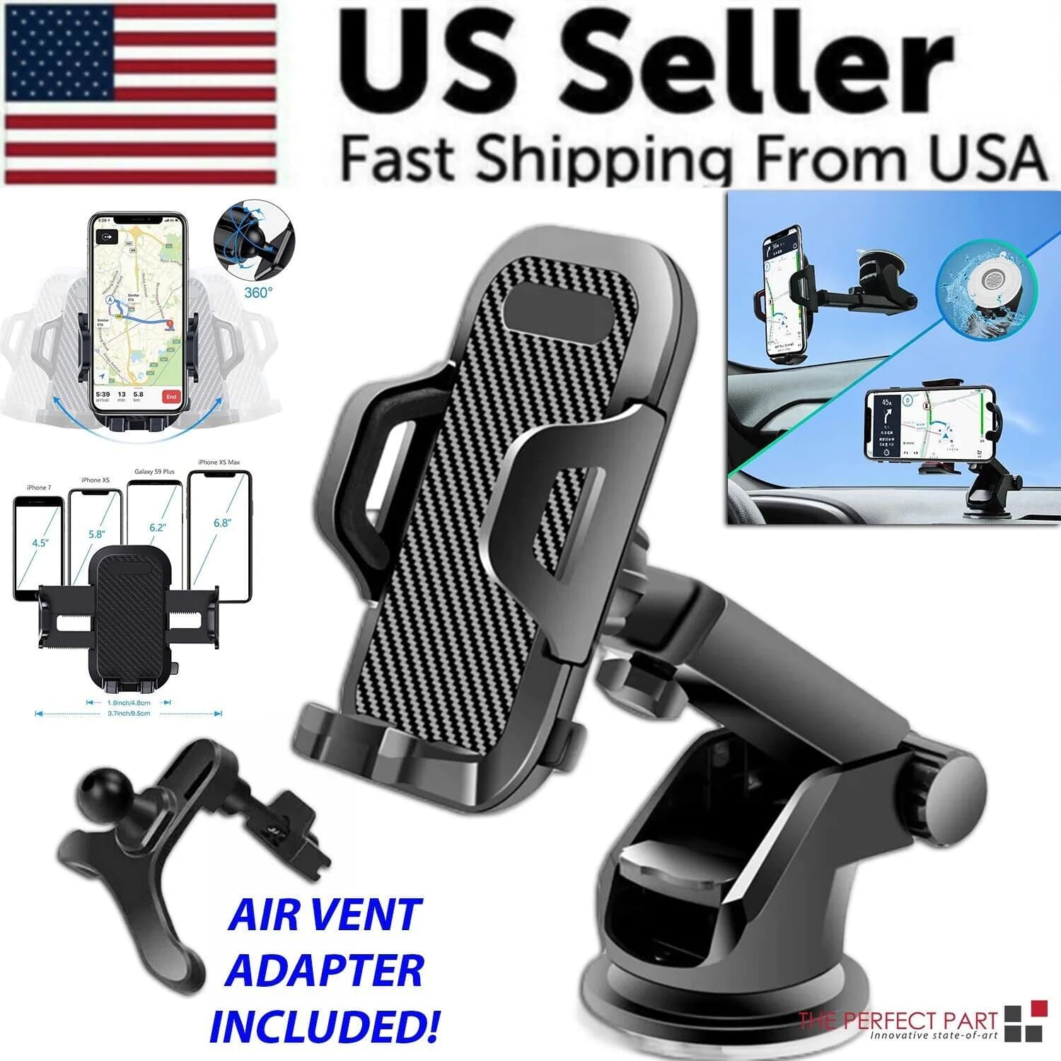 image-360° Universal Mount Holder Car Stand Windshield For Mobile Cell Phone