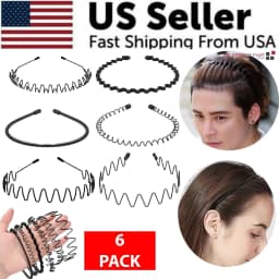 image-6Pcs Metal Hair Headband Wave Style Hoop Band Comb Sports Hairband Men