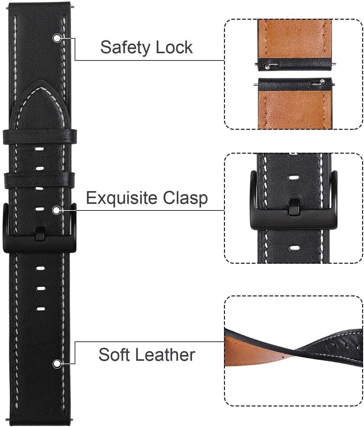 image-18mm 20mm 22mm Classic Genuine Leather Watch Band Strap Quick Release