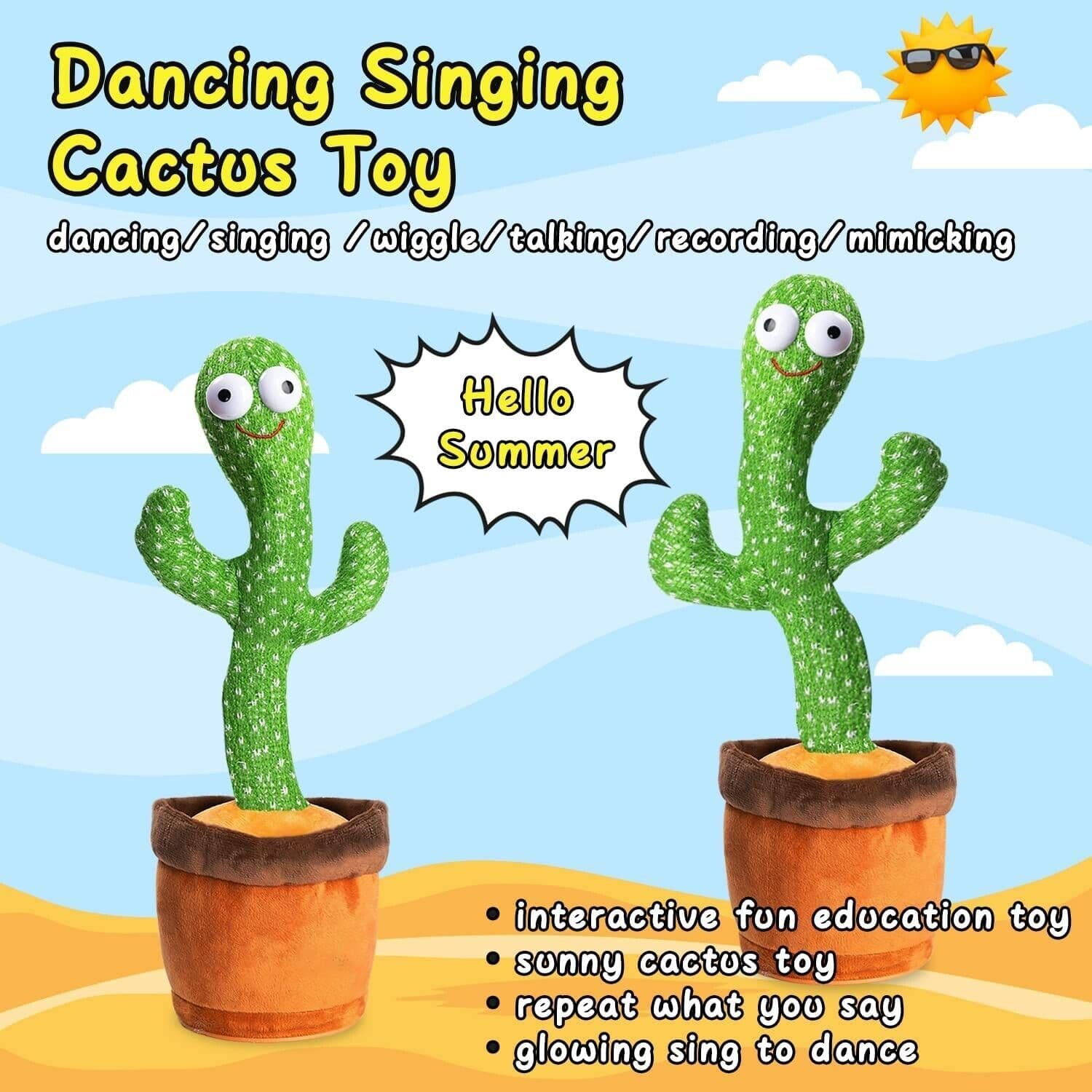 image-Dancing Cactus Plush Toy Doll Electronic Recording Shake With Song