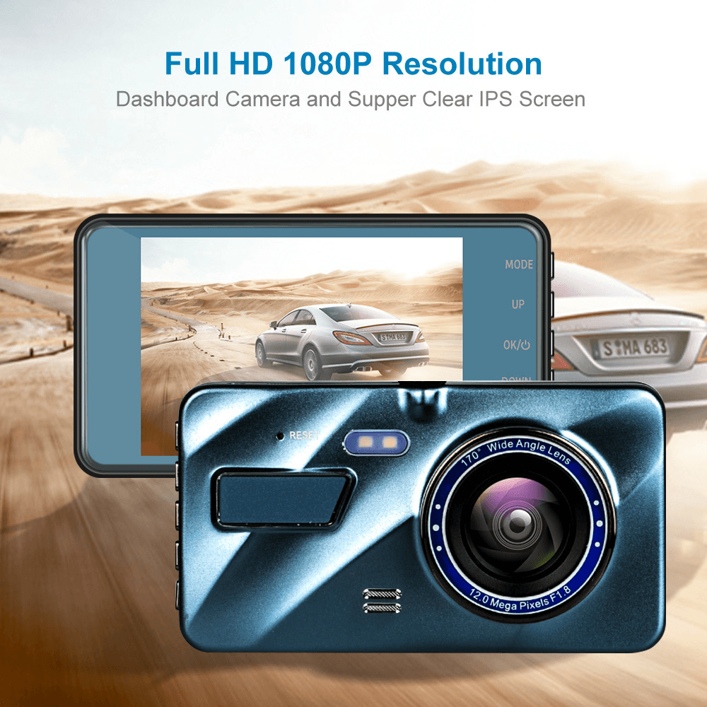image-HD 1080P Car Dual Lens Dash Cam 4" DVR Recorder Front & Rear Camera