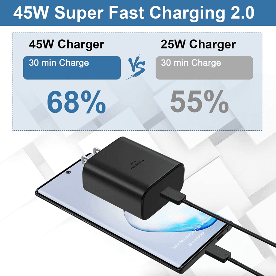 image-45W USB-C Super Fast Wall Charger 10FT Cable For Samsung Galaxy S20