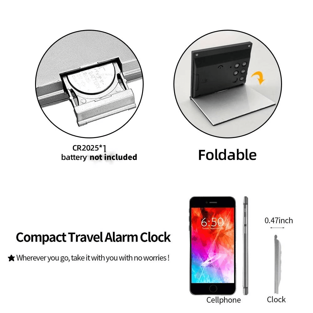 image-Digital Travel Alarm Clock Foldable Temperature LCD Clock Compact Desk