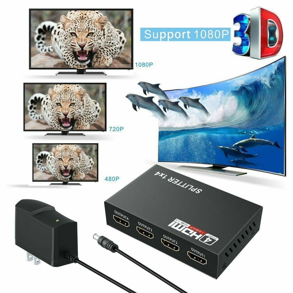 image-4 Port HDMI 4K Hub Multi Splitter & Amplifier For 3D HDTV 1080P 1X4 1