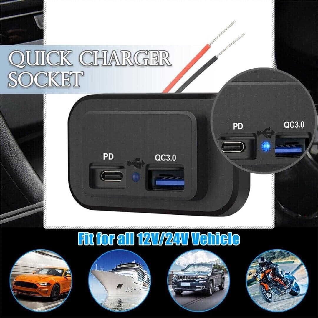 image-12-24V 4.8A Dual USB PD QC3.0 Car Boat RV Fast Charger Socket LED