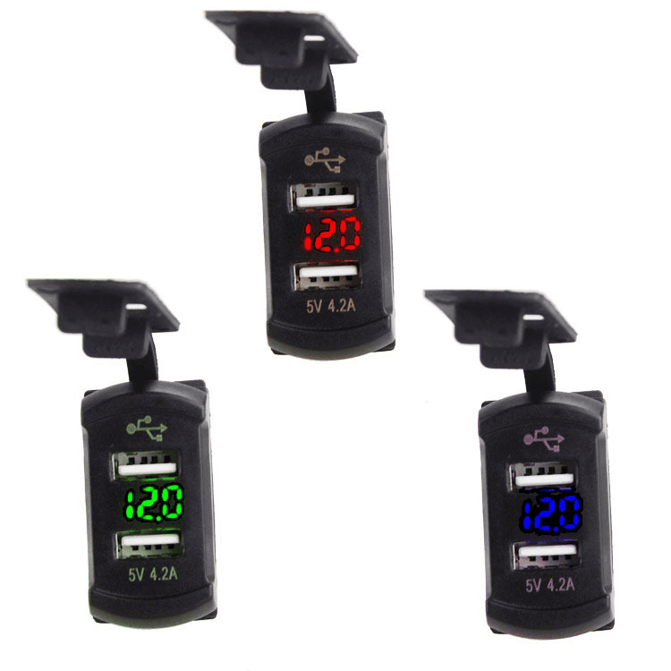 image-12V Dual USB Charger Socket LED Voltage Voltmeter Rocker Switch Panel